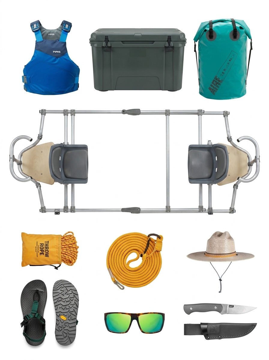 A guide day on the Gallatin, July flow. kit flat-lay